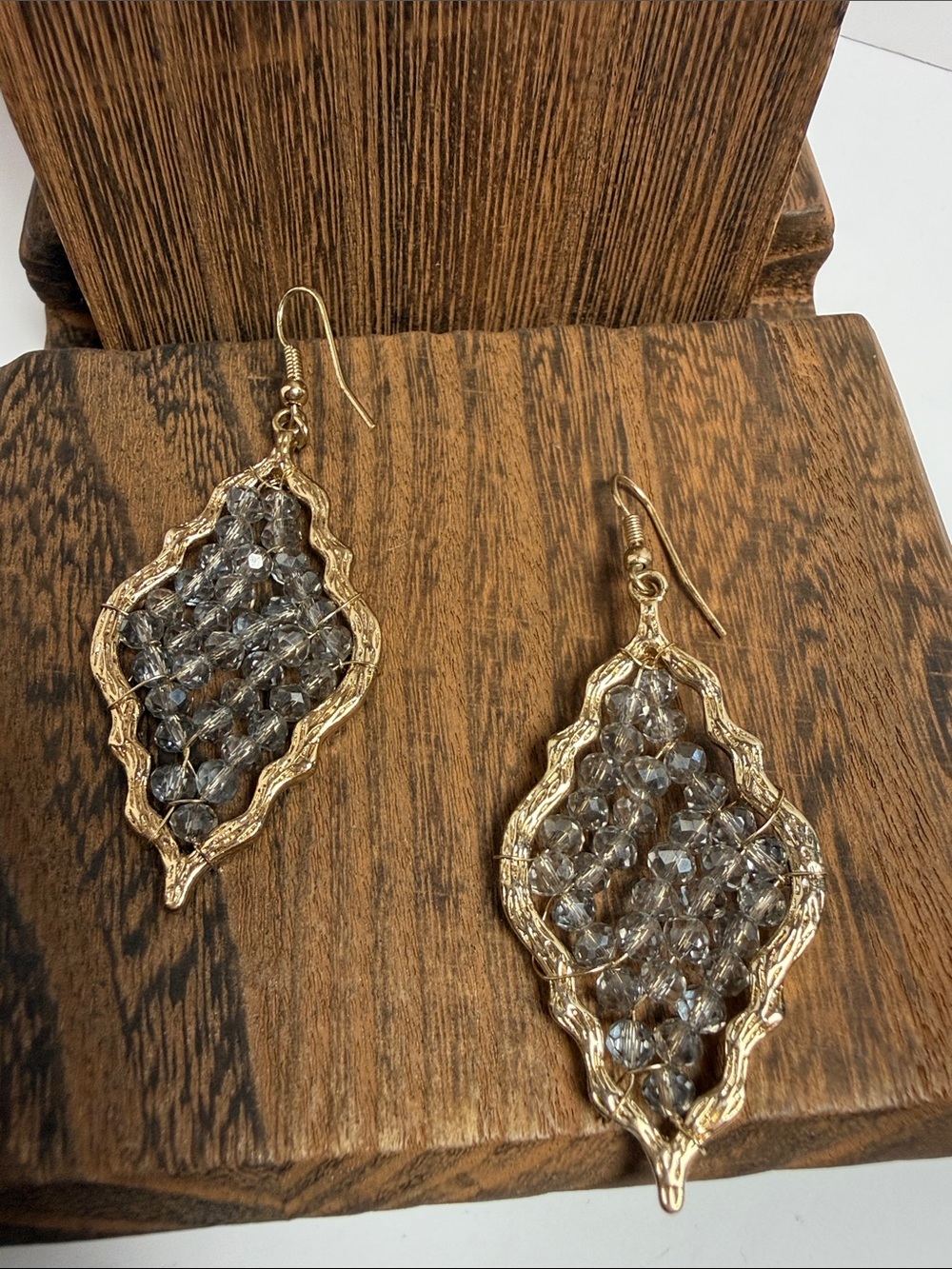 Gold-Frame Clear Crystal Drop Earrings - Brand Unspecified